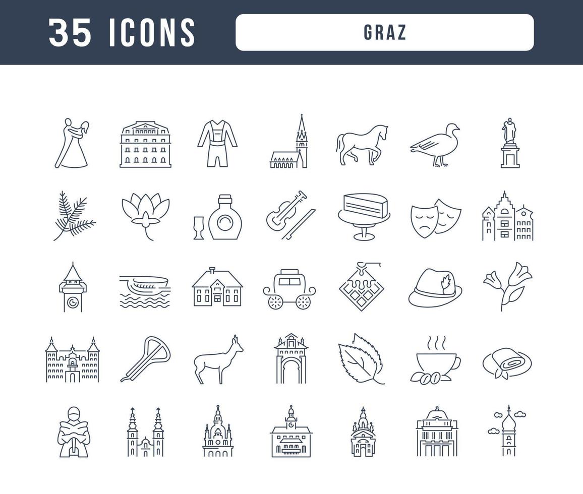 Set of linear icons of Graz vector