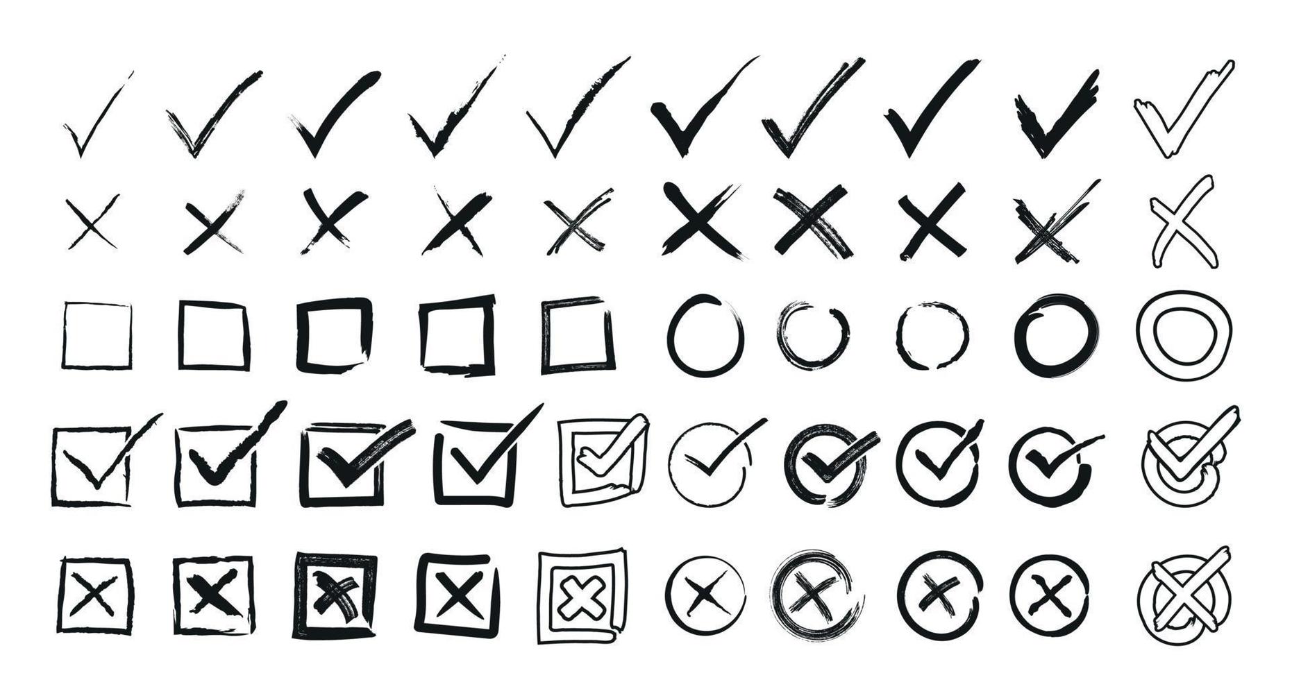 Traced Check Marks and Crosses vector