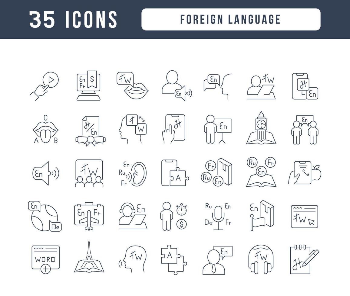 Set of linear icons of Foreign Language vector