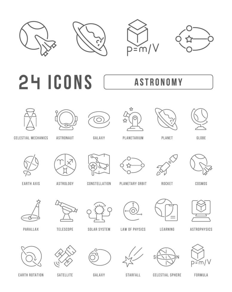 Set of linear icons of Astronomy vector