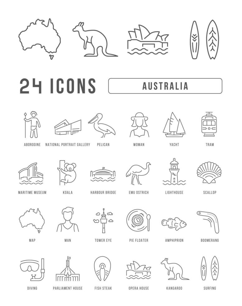 Set of linear icons of Australia vector