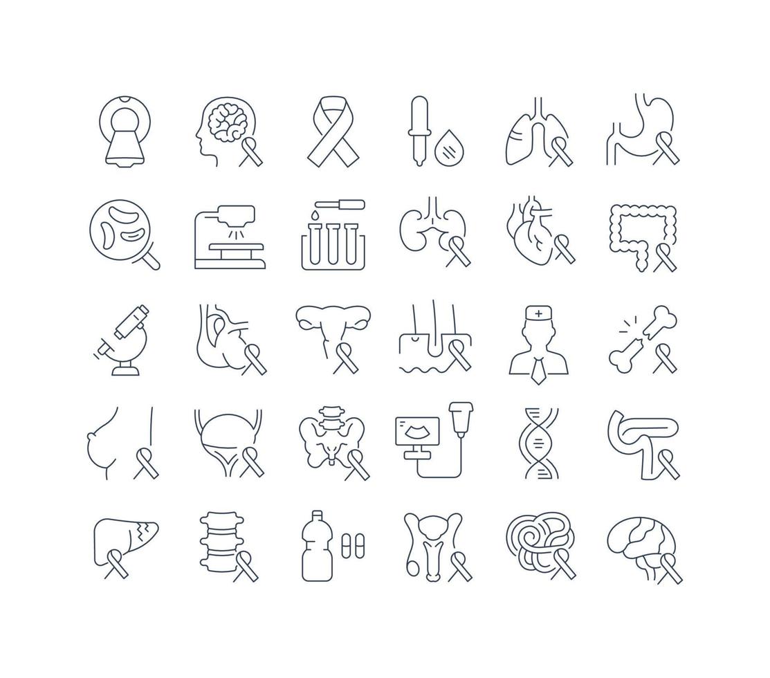 Set of linear icons of Cancer vector