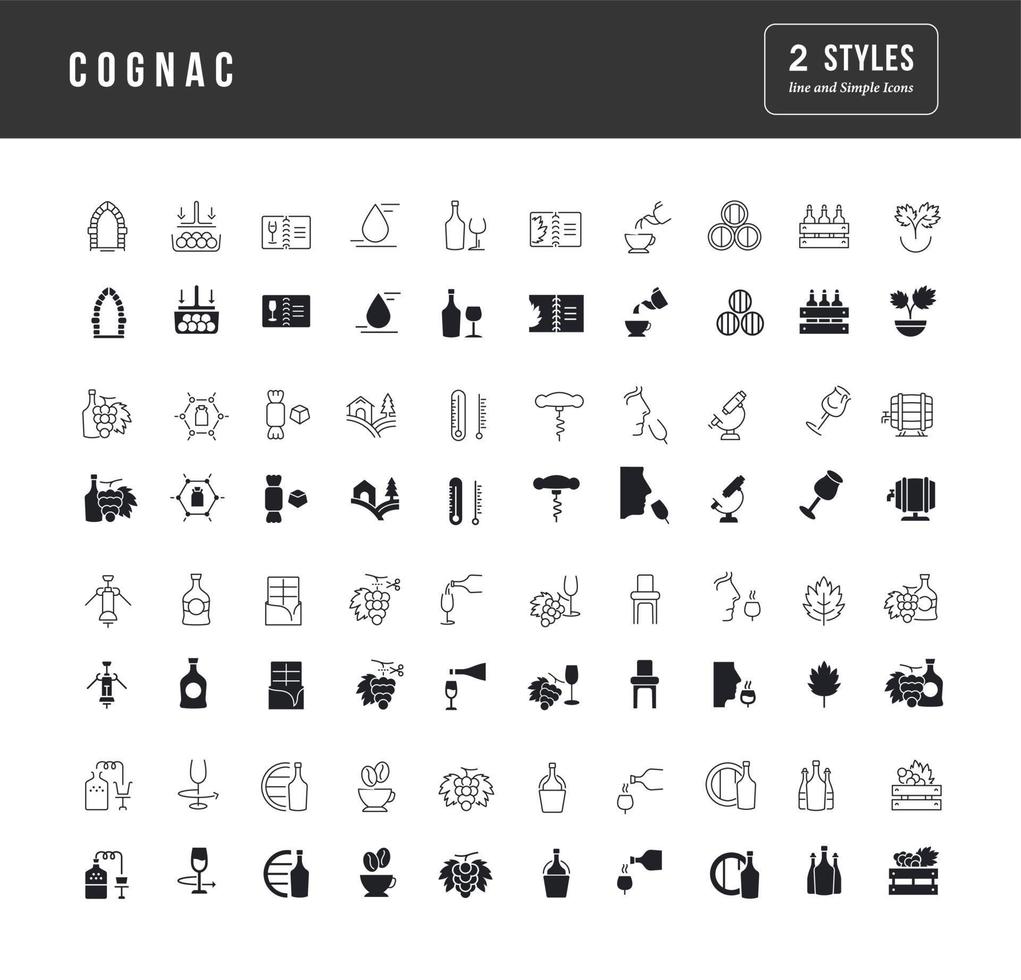 conjunto de iconos simples de coñac vector