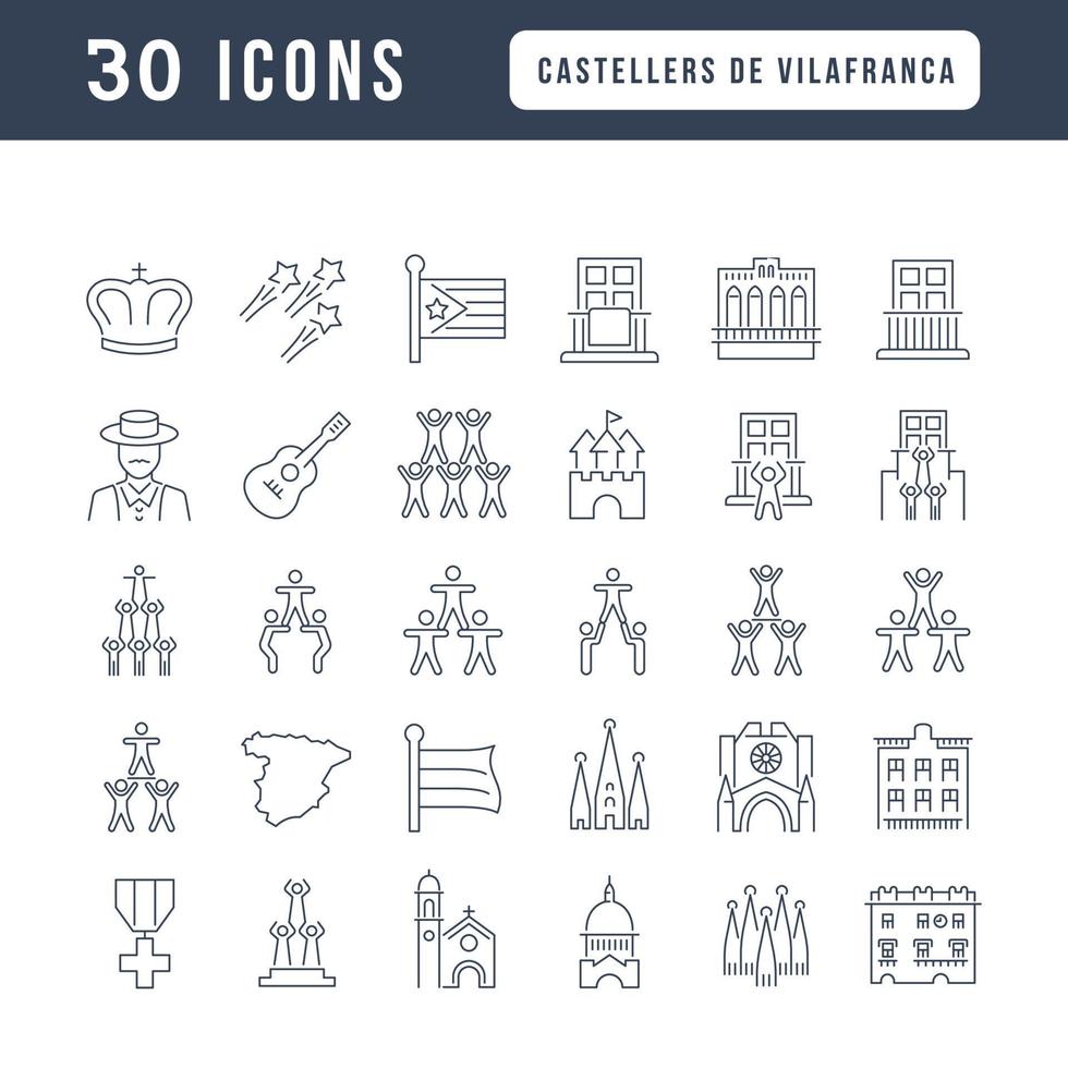 Set of linear icons of Castellers De Vilafranca vector