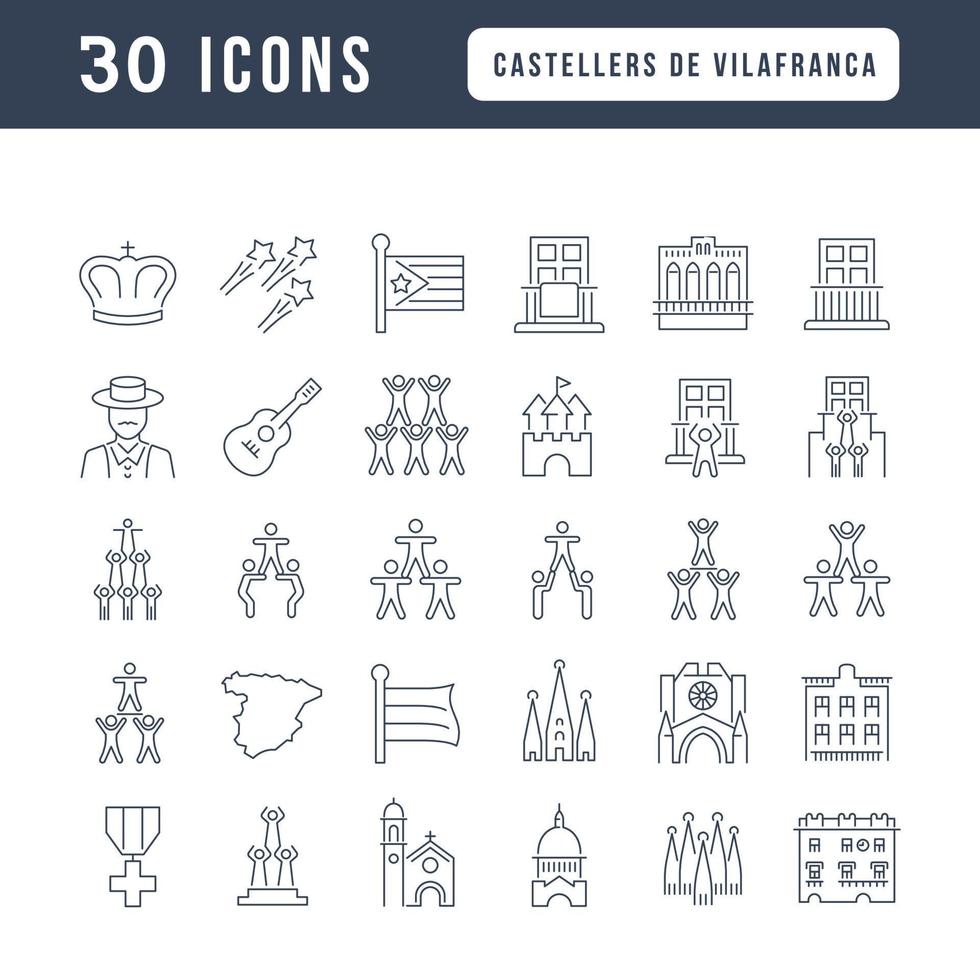 conjunto de iconos lineales de castellers de vilafranca vector