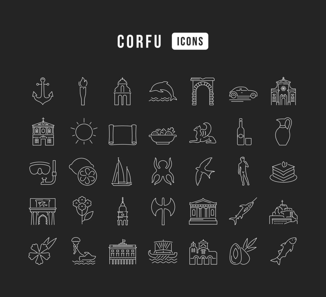 Set of linear icons of Corfu vector