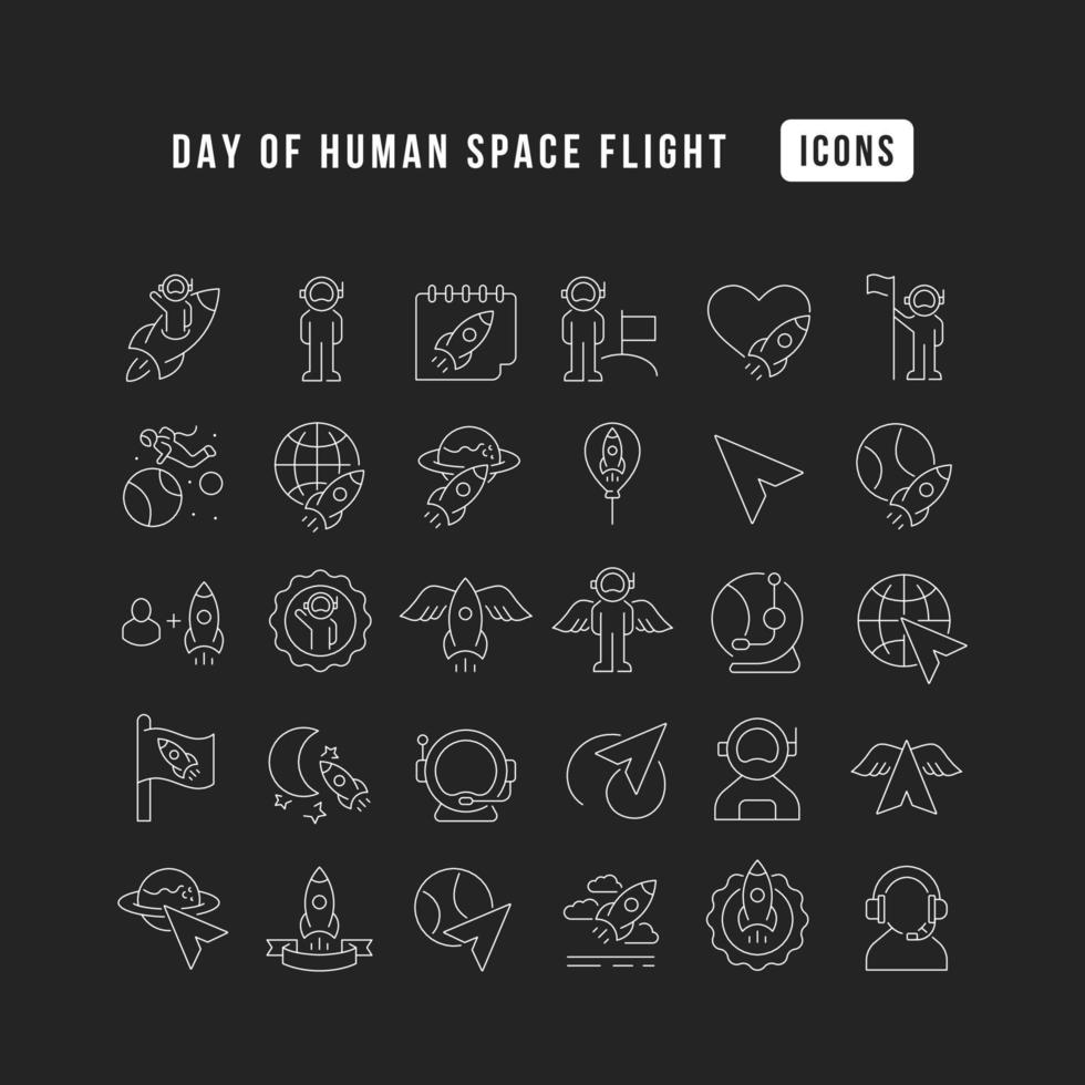 Vector Line Icons of Day of Human Space Flight