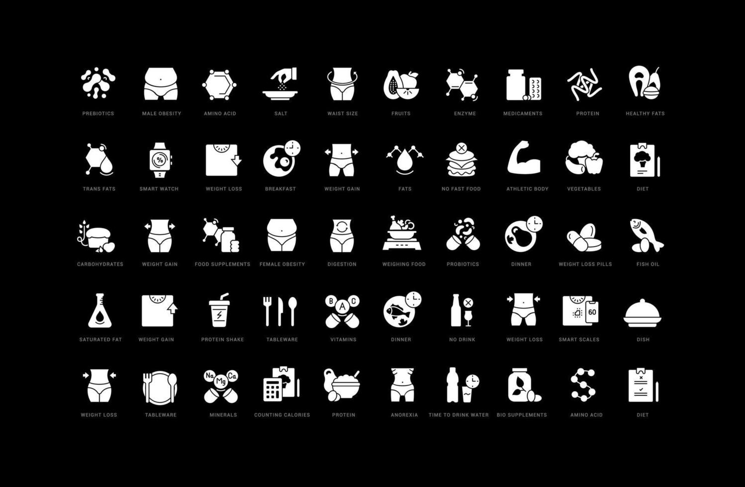 Set of simple icons of Diet and Nutrition vector