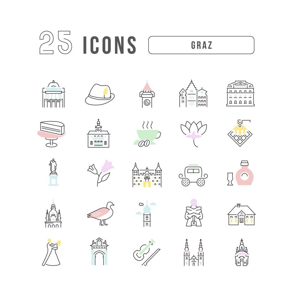 Set of linear icons of Graz vector