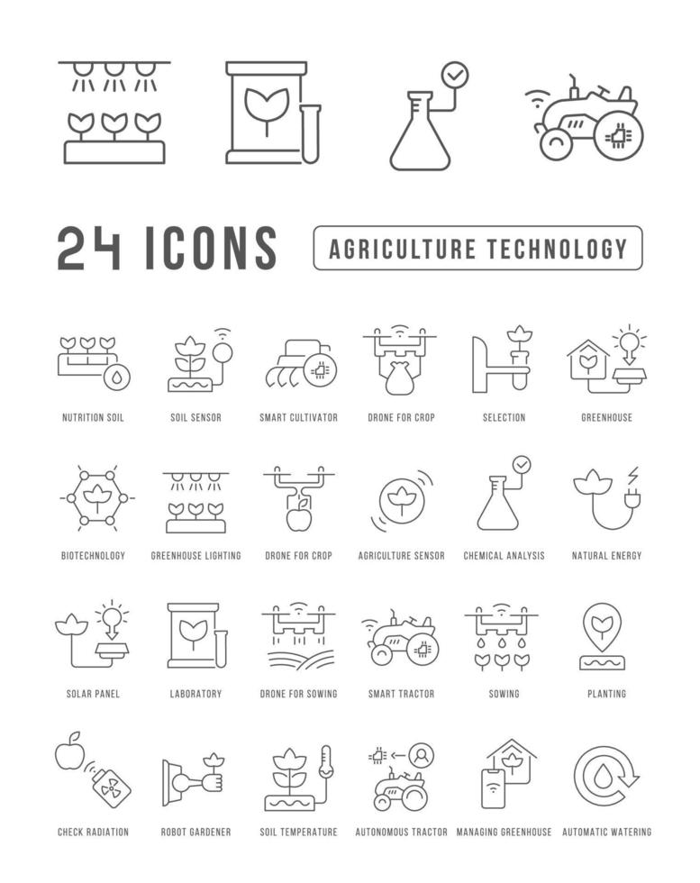 conjunto de iconos lineales de tecnología agrícola vector