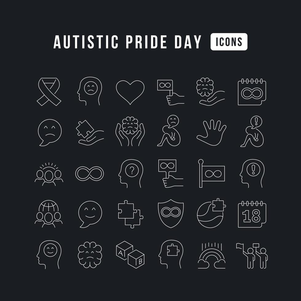 Vector Line Icons of Autistic Pride Day