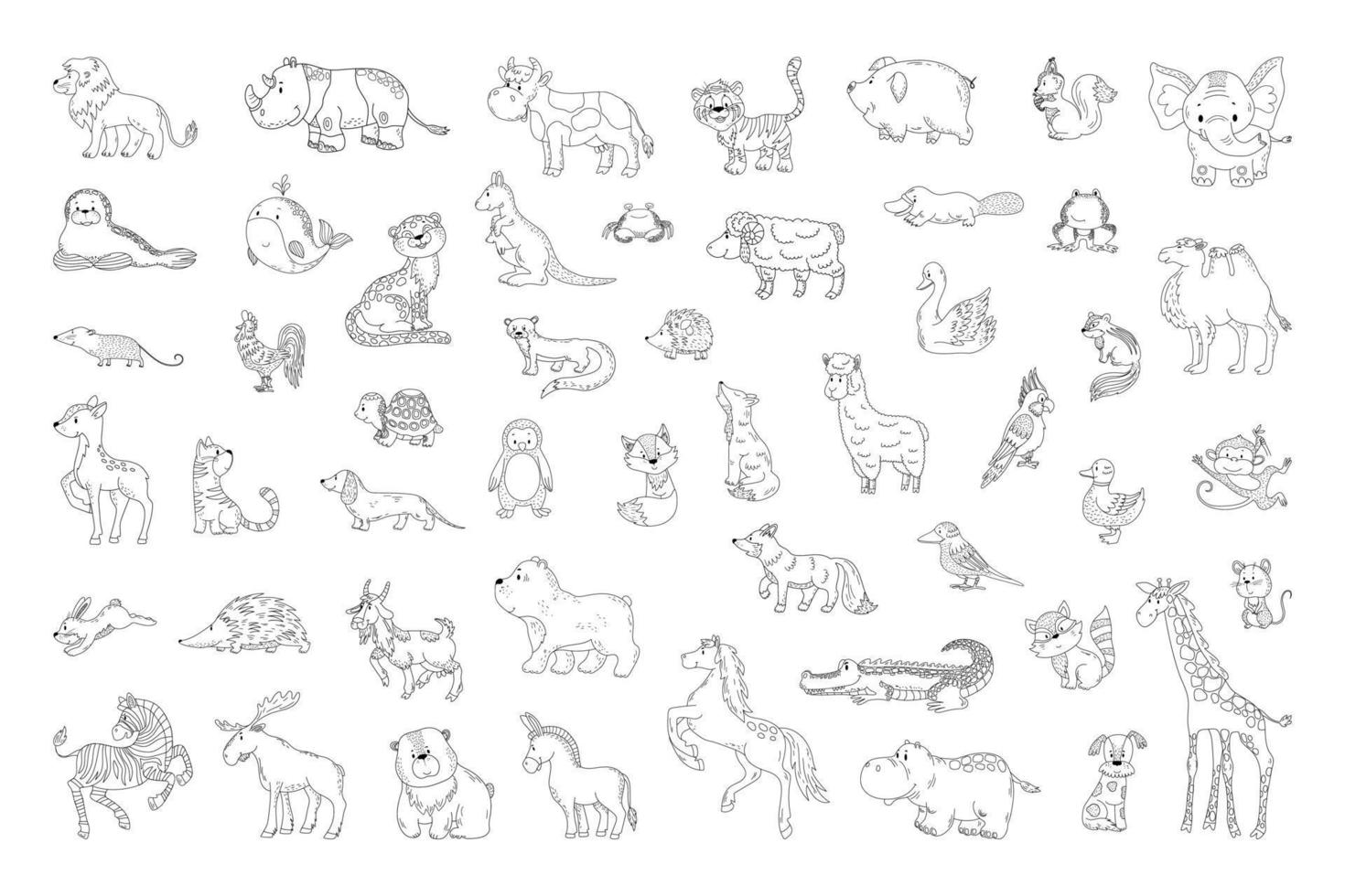 colección de animales en un estilo lineal vector