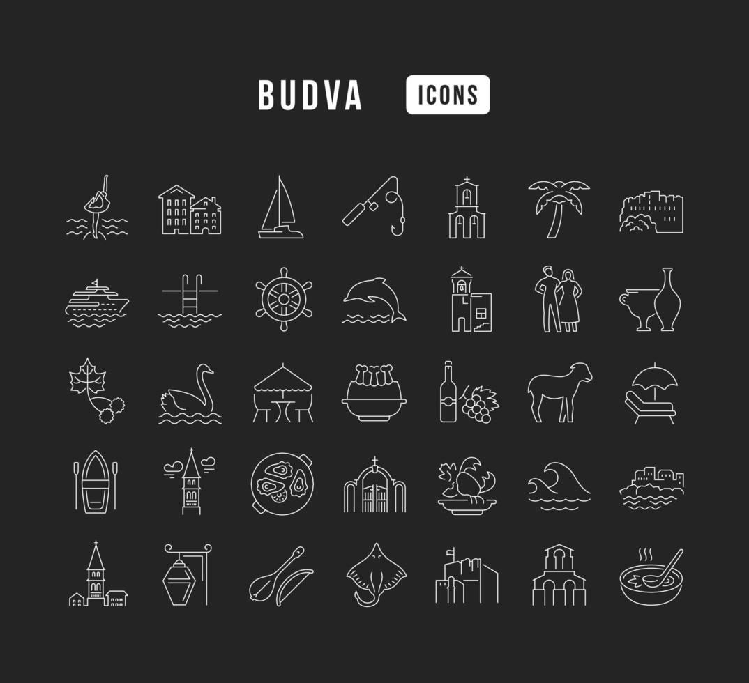 Set of linear icons of Budva vector
