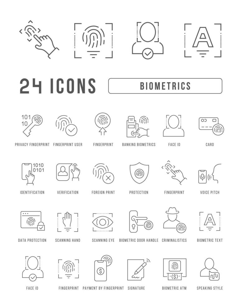 Set of linear icons of Biometrics vector