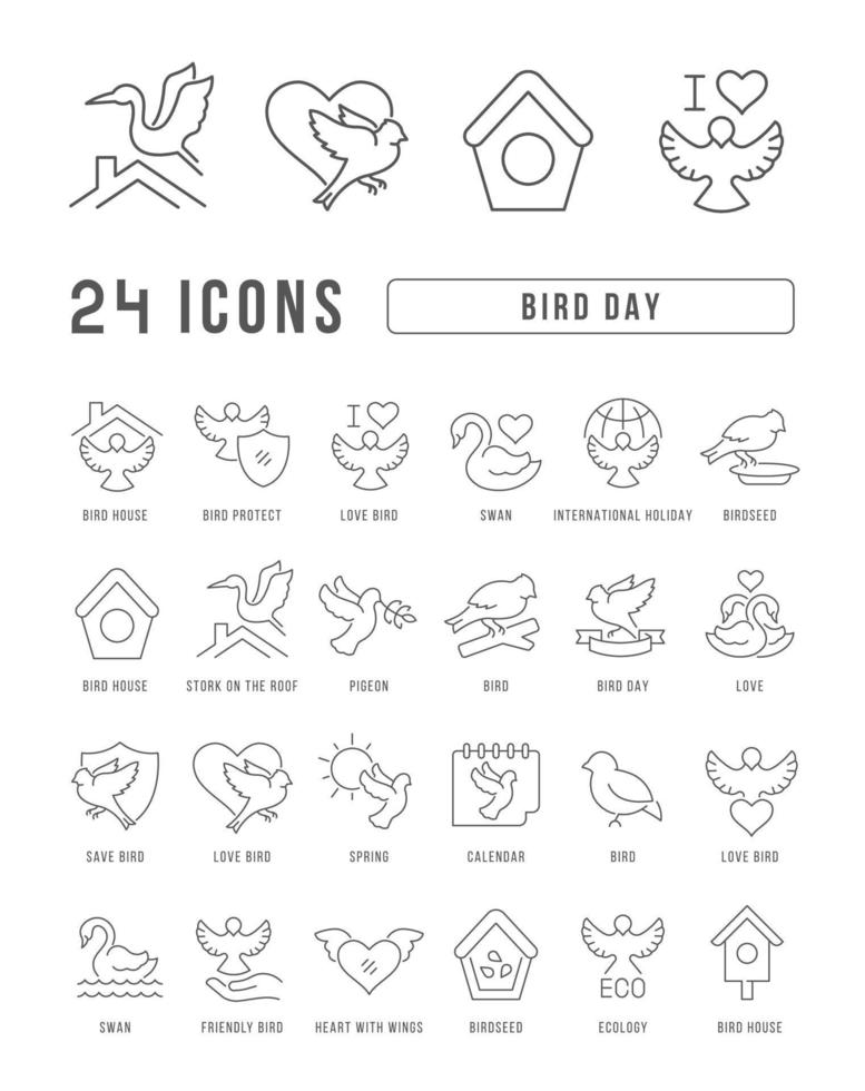 Vector Line Icons of Bird Day