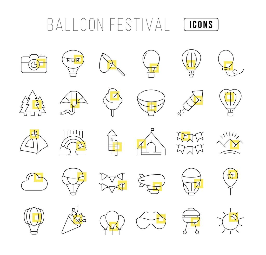 Vector Line Icons of Balloon Festival