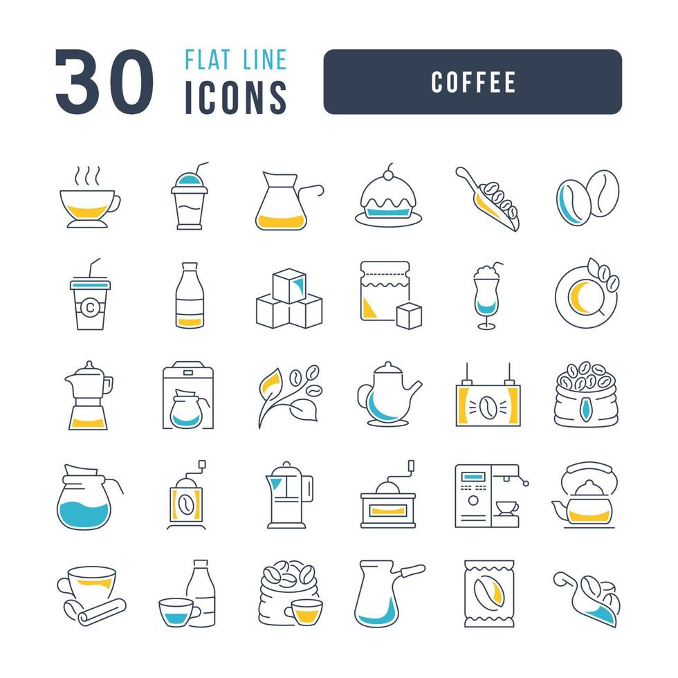 Set of linear icons of Coffee vector