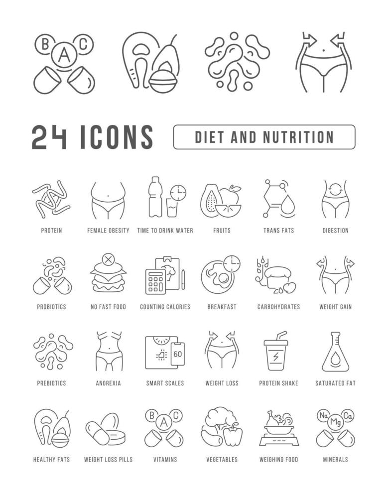 Set of linear icons of Diet and Nutrition vector