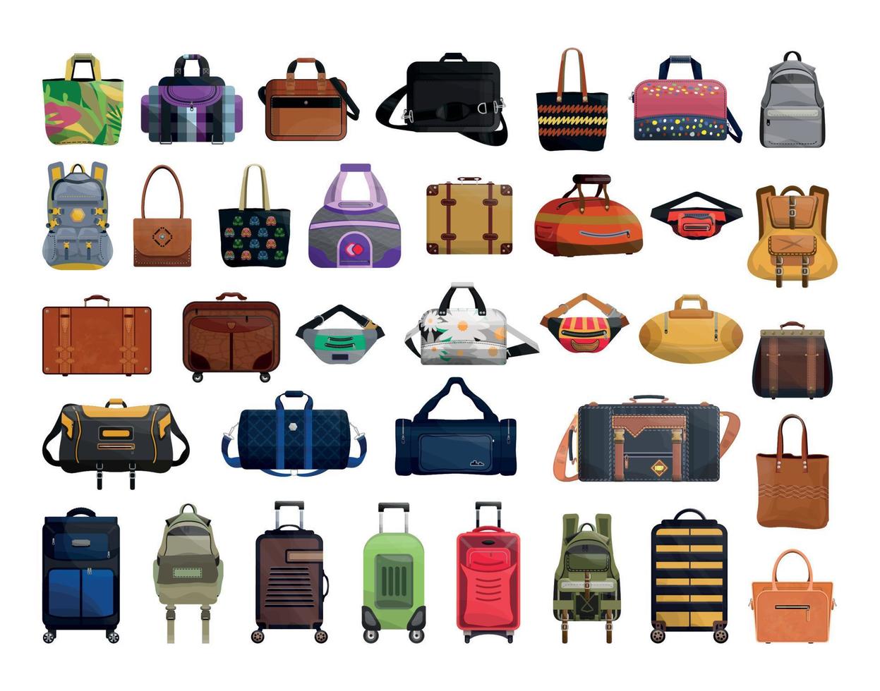 Set of Bags and Suitcases vector