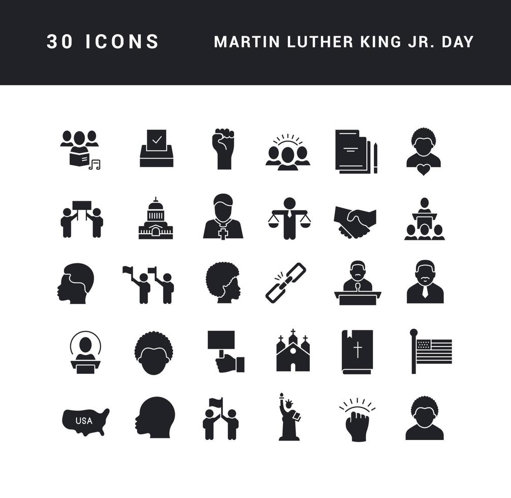 Set of simple icons of Martin Luther King Jr. Day vector