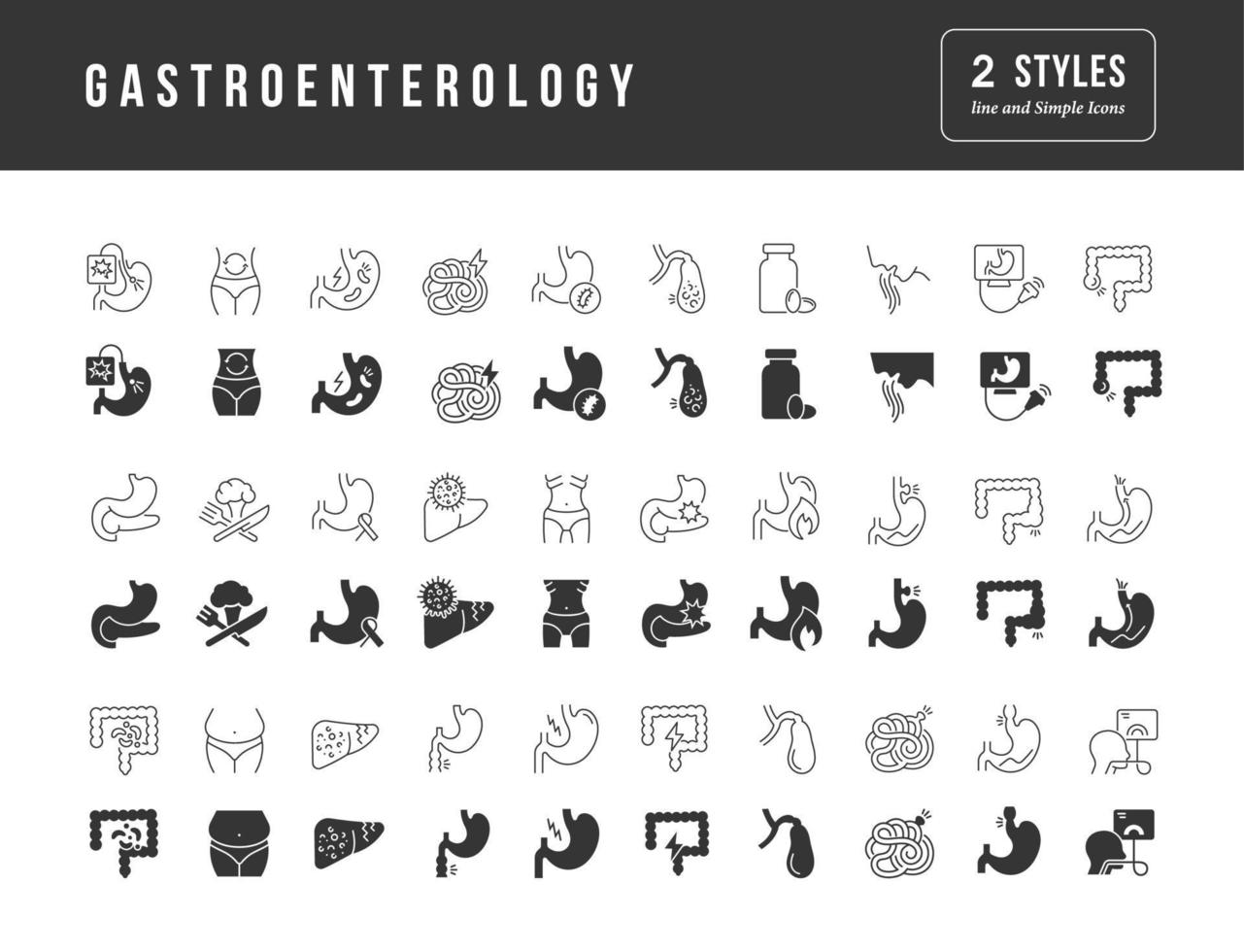 conjunto de iconos simples de gastroenterología vector