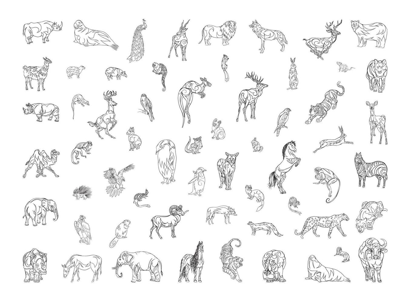 Collection of Animals in Linear Style vector