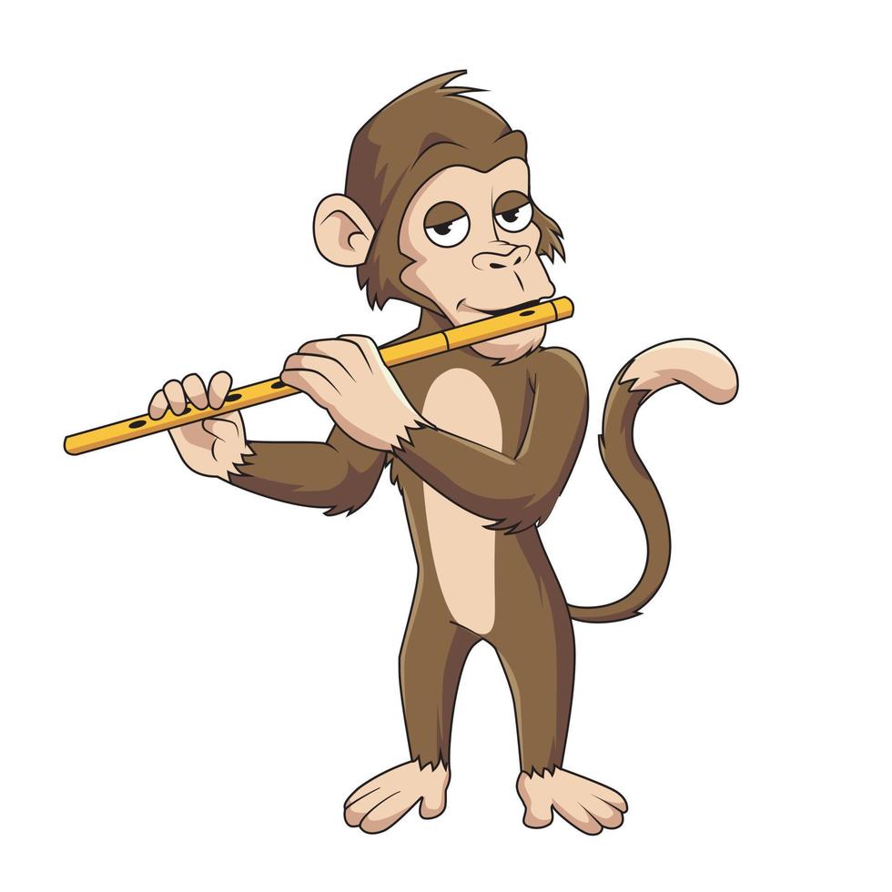 mono tocando la ilustración de vector de dibujos animados de flauta