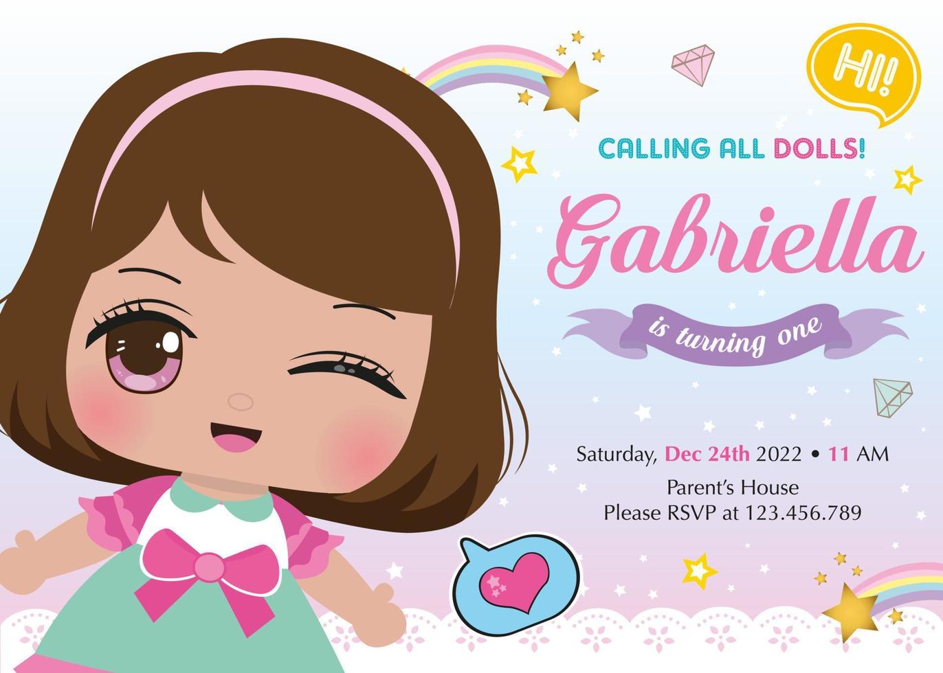 Birthday invitation with cute little girl vector