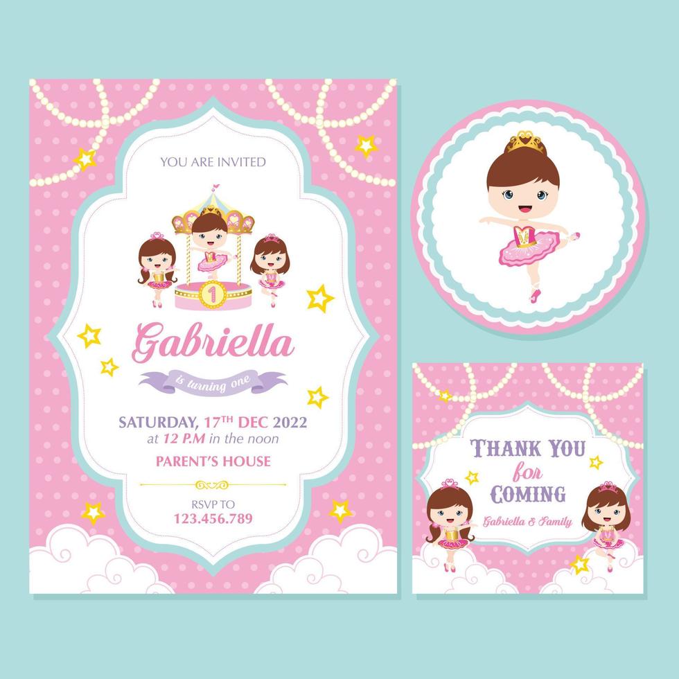 Carte Invitation Anniversaire Enfant Princesse Girly Carré