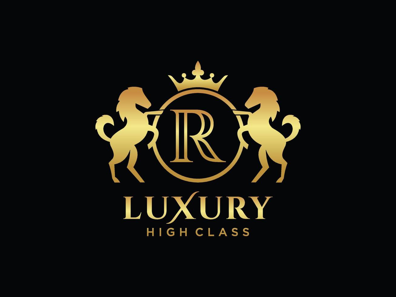 Letter R  Vintage Horse luxury victorian calligraphic logo. vector