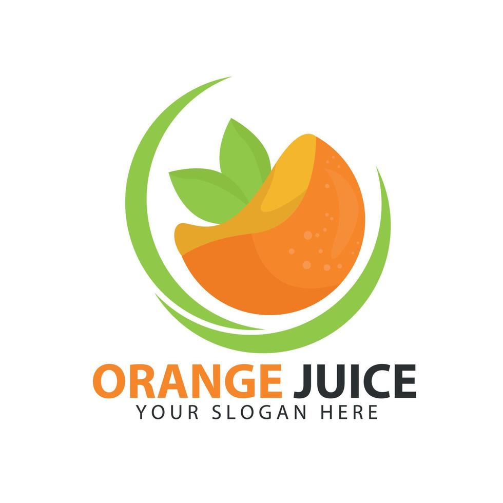 media naranja con decoración de hojas en el medio. logotipo de jugo de naranja vector