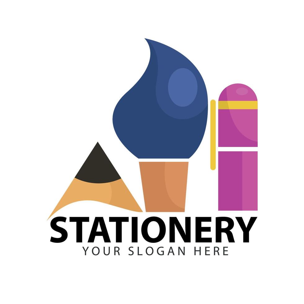 Pencils, pens and brushes as educational tools. Write image logo vector