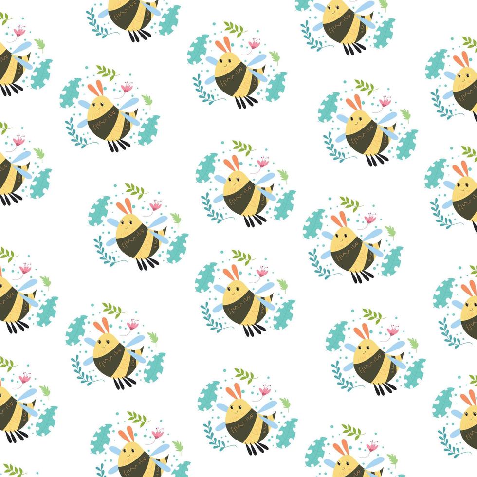 Childish seamless pattern of beautiful and cute bees. Illustrations for backgrounds, banners, sticker labels and greeting cards vector