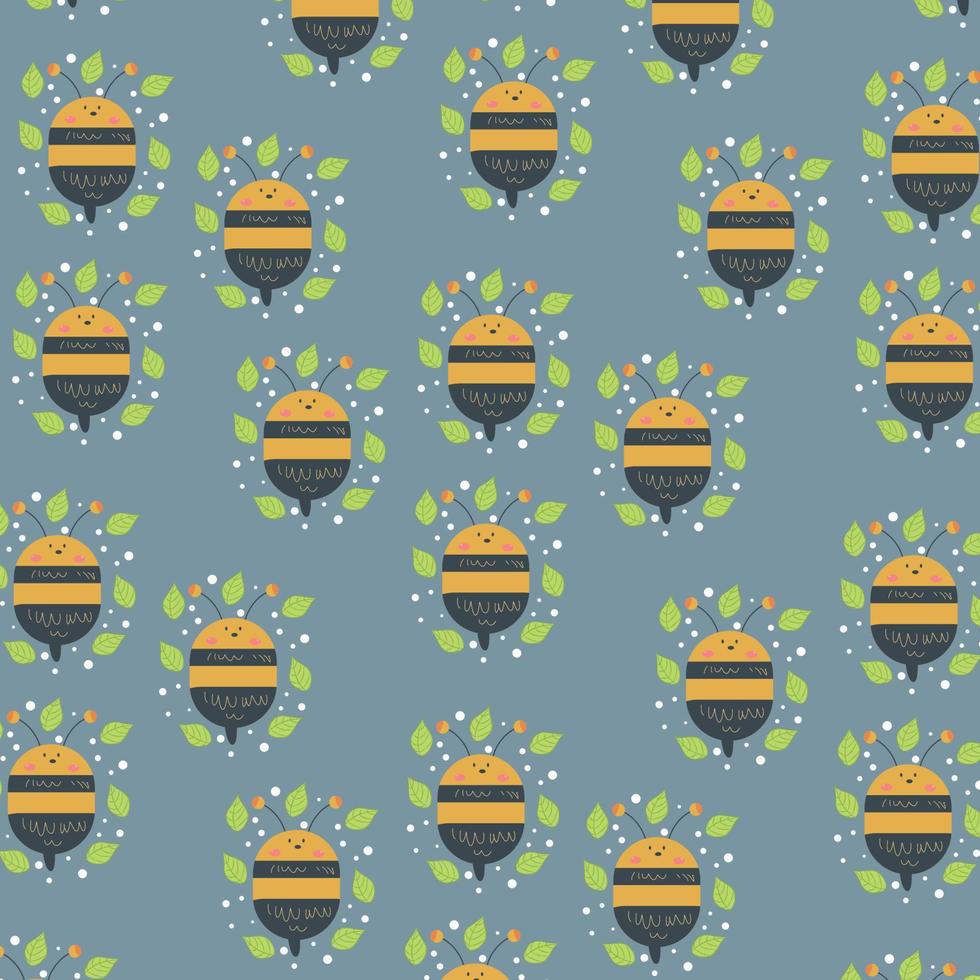 Fat bee pattern with leaf circumference and snow background. for fashion, fabric, wallpaper vector