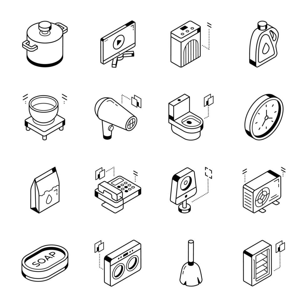 iconos de línea isométrica de cocina y electrodomésticos vector