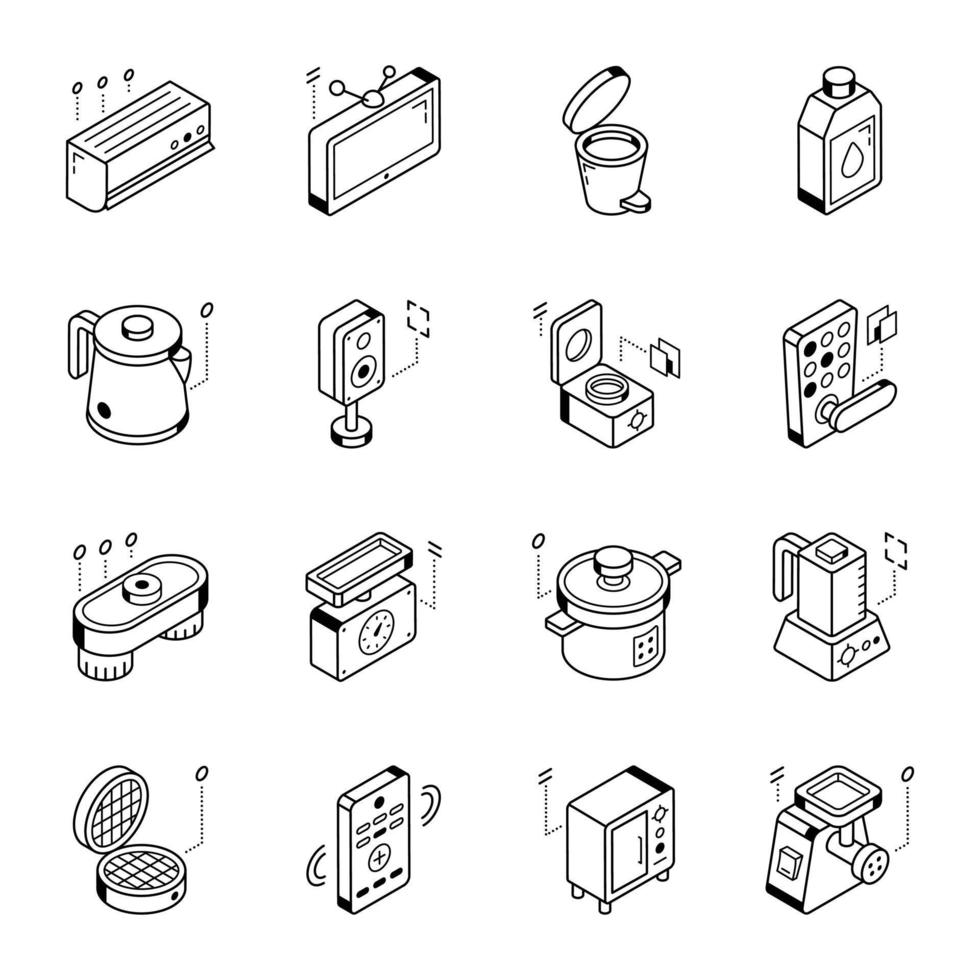 iconos isométricos de línea de limpieza vector