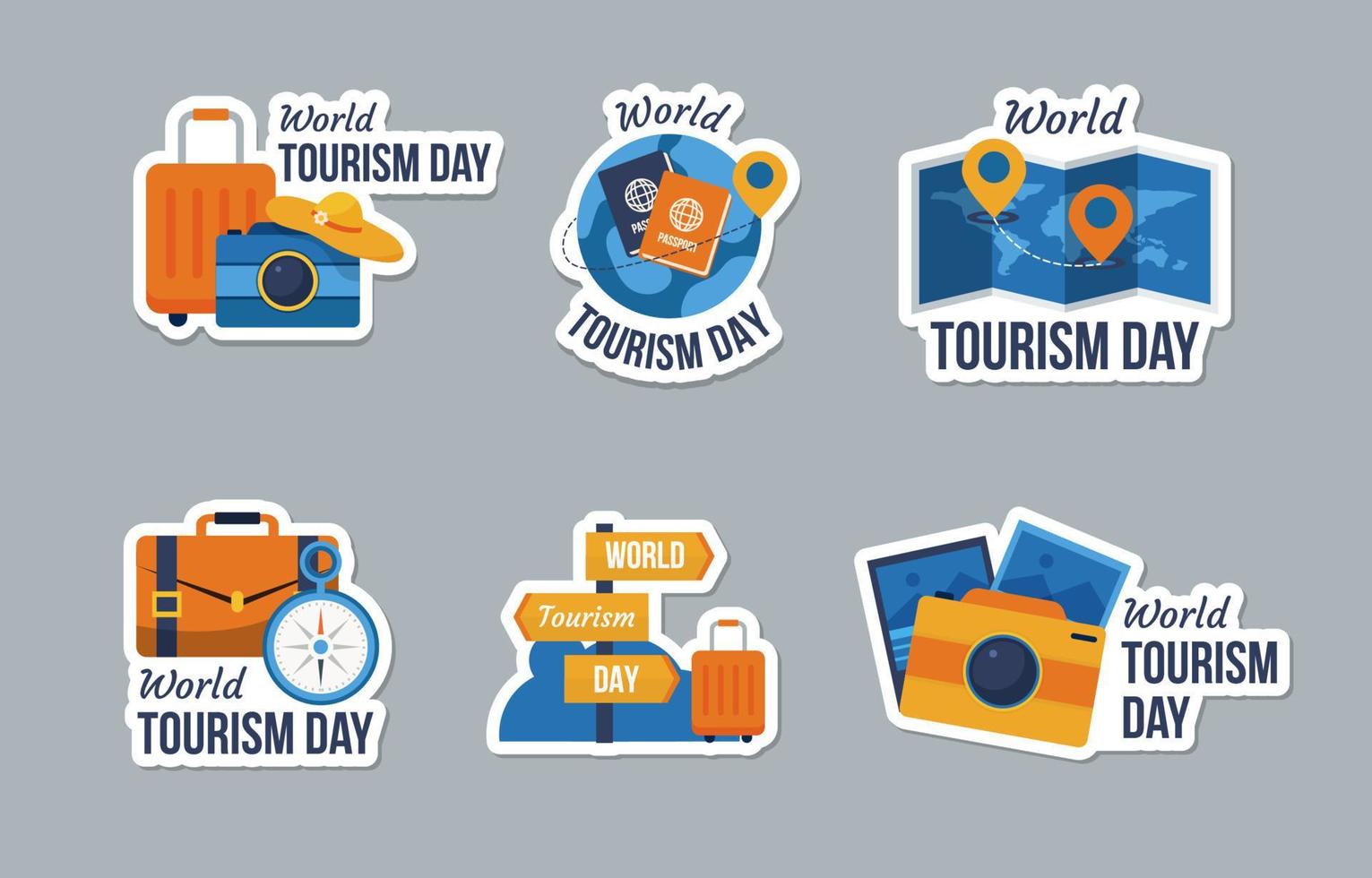 conjunto de pegatinas del día mundial del turismo vector