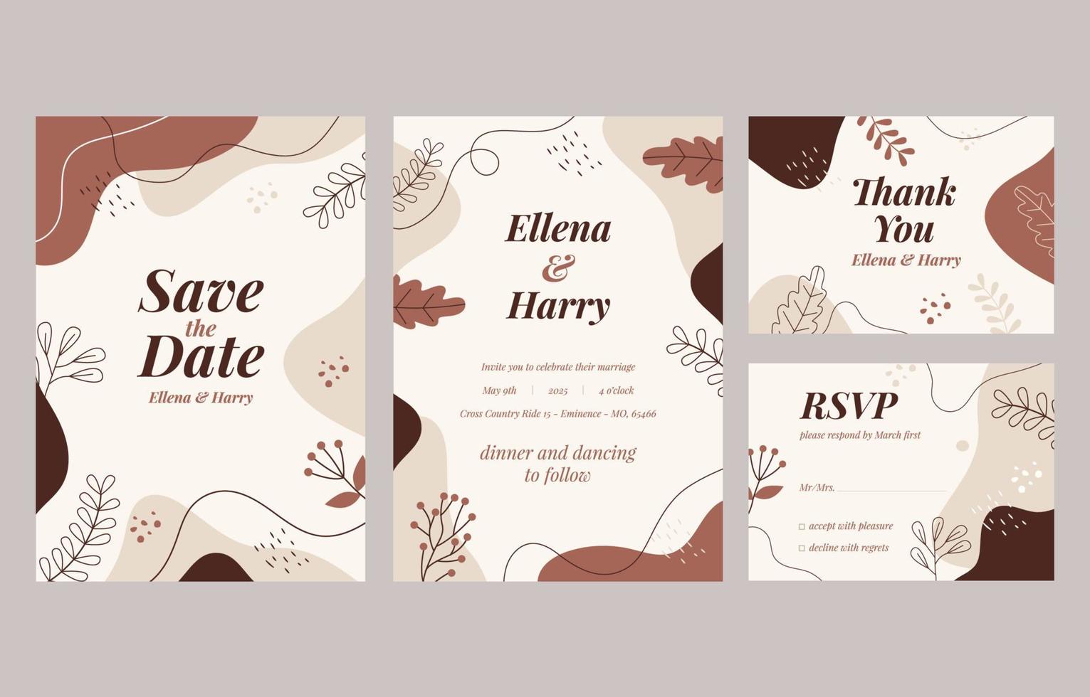 Contemporary Wedding Invitation Design Set vector