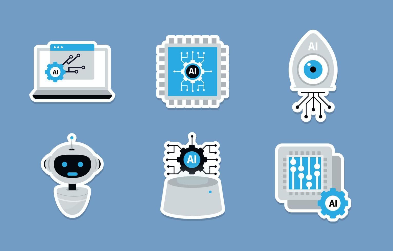 Artificial Intelligence Stickers Set vector