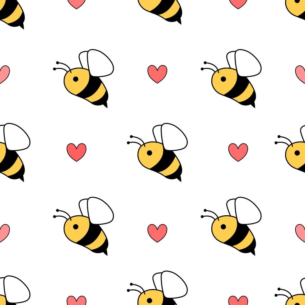 seamless pattern bees with hearts vector