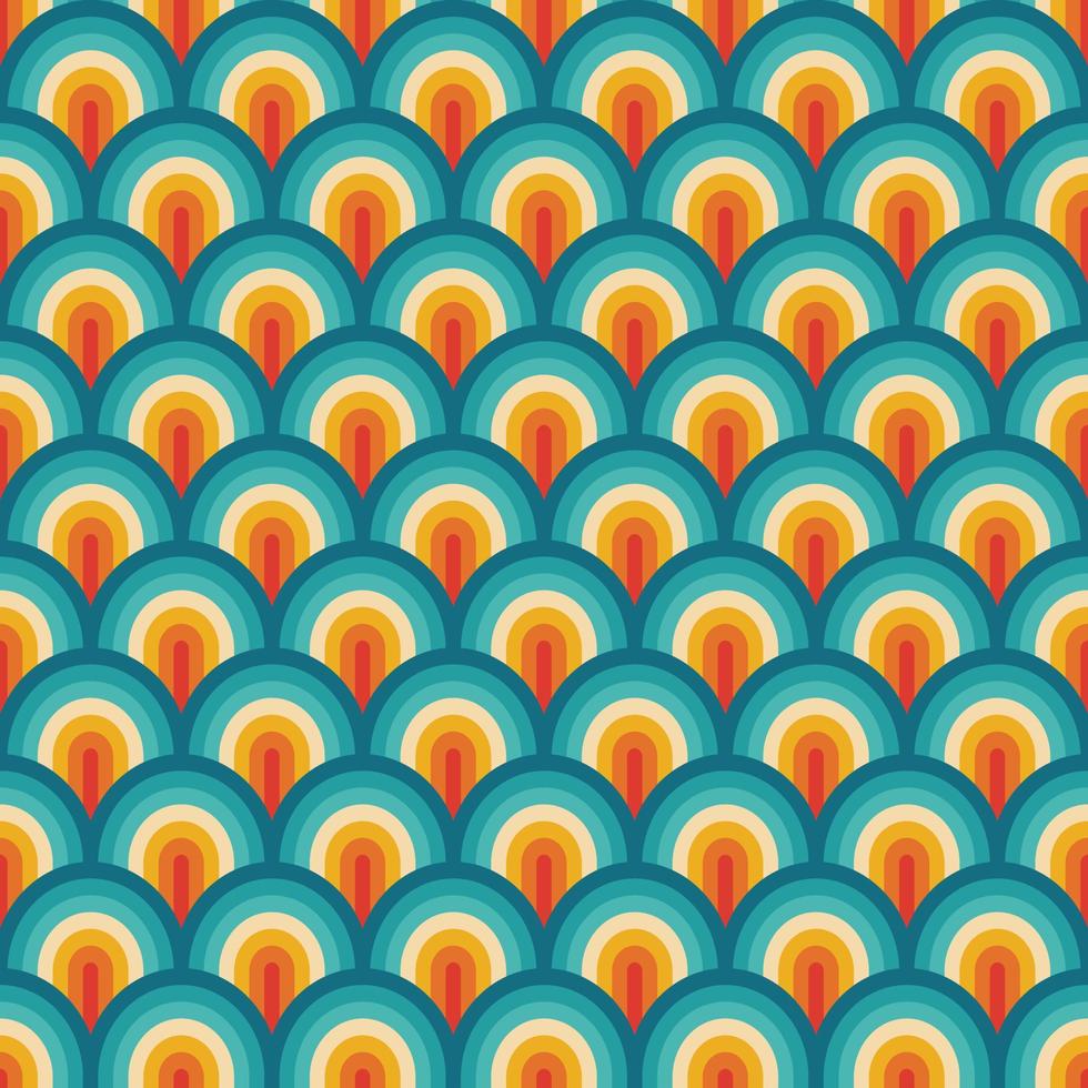 Seamless pattern retro wave 70s rainbow stripes vector