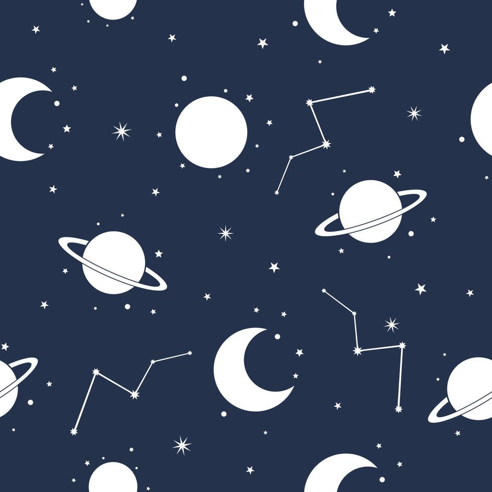 Seamless pattern universe with stars and planets simple vector