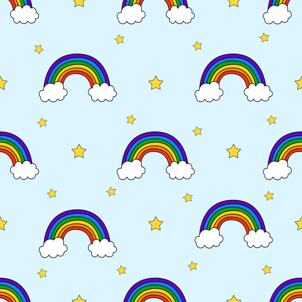 Seamless pattern rainbow and stars vector