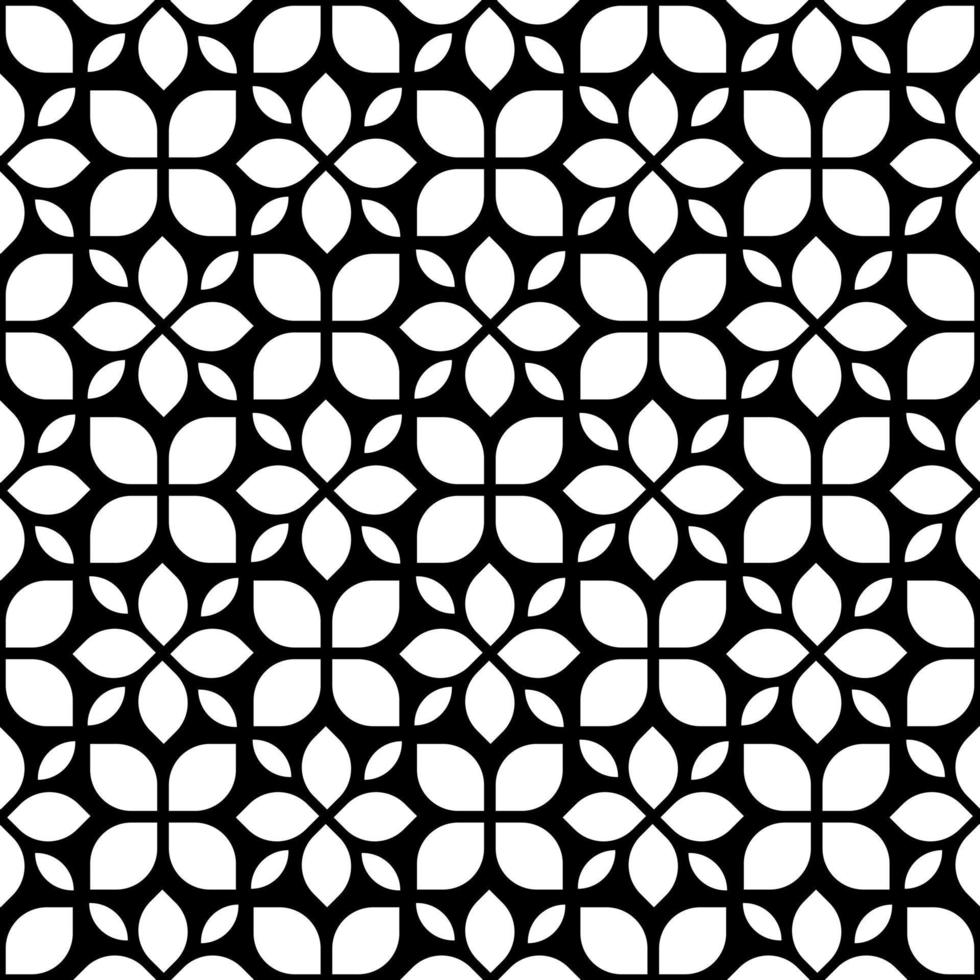 Seamless pattern white flowers on black background. Abstract geometric floral vector