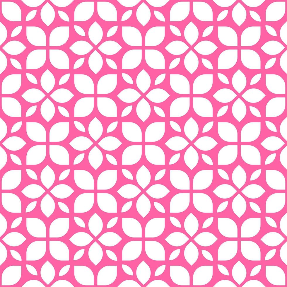 Seamless pattern white flowers on pink background. Abstract geometric floral vector