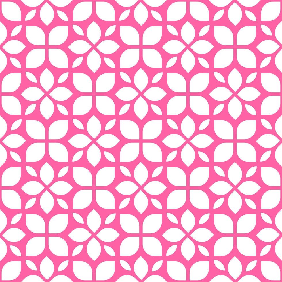 Seamless pattern white flowers on pink background. Abstract geometric floral vector