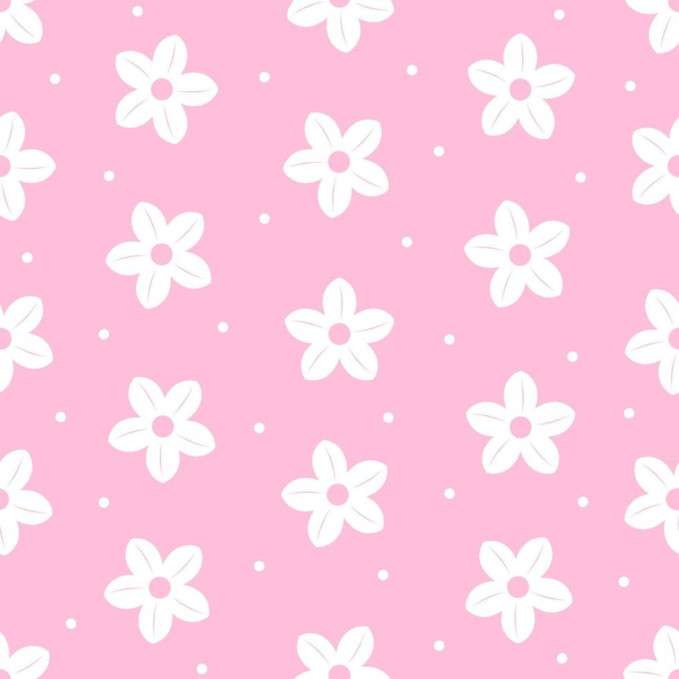 Seamless pattern white floral on pink background vector