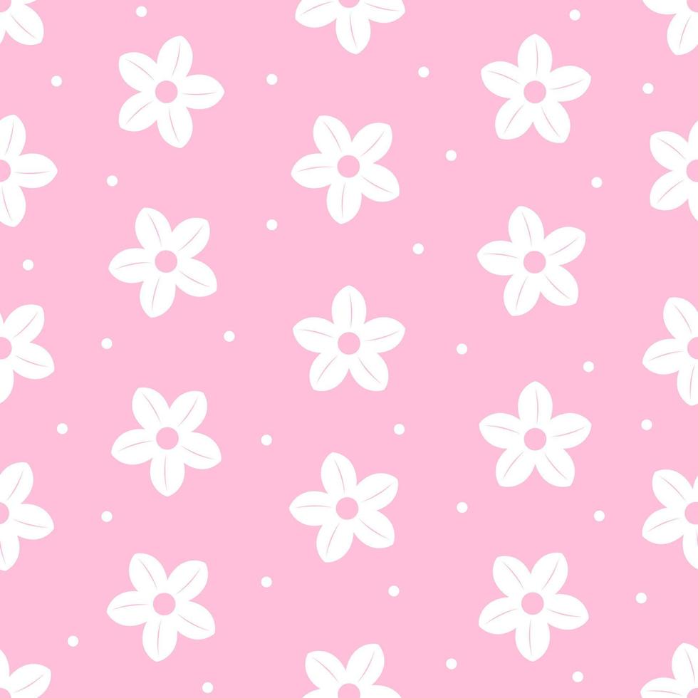 seamless, patrón, blanco, floral, en, rosa, plano de fondo vector