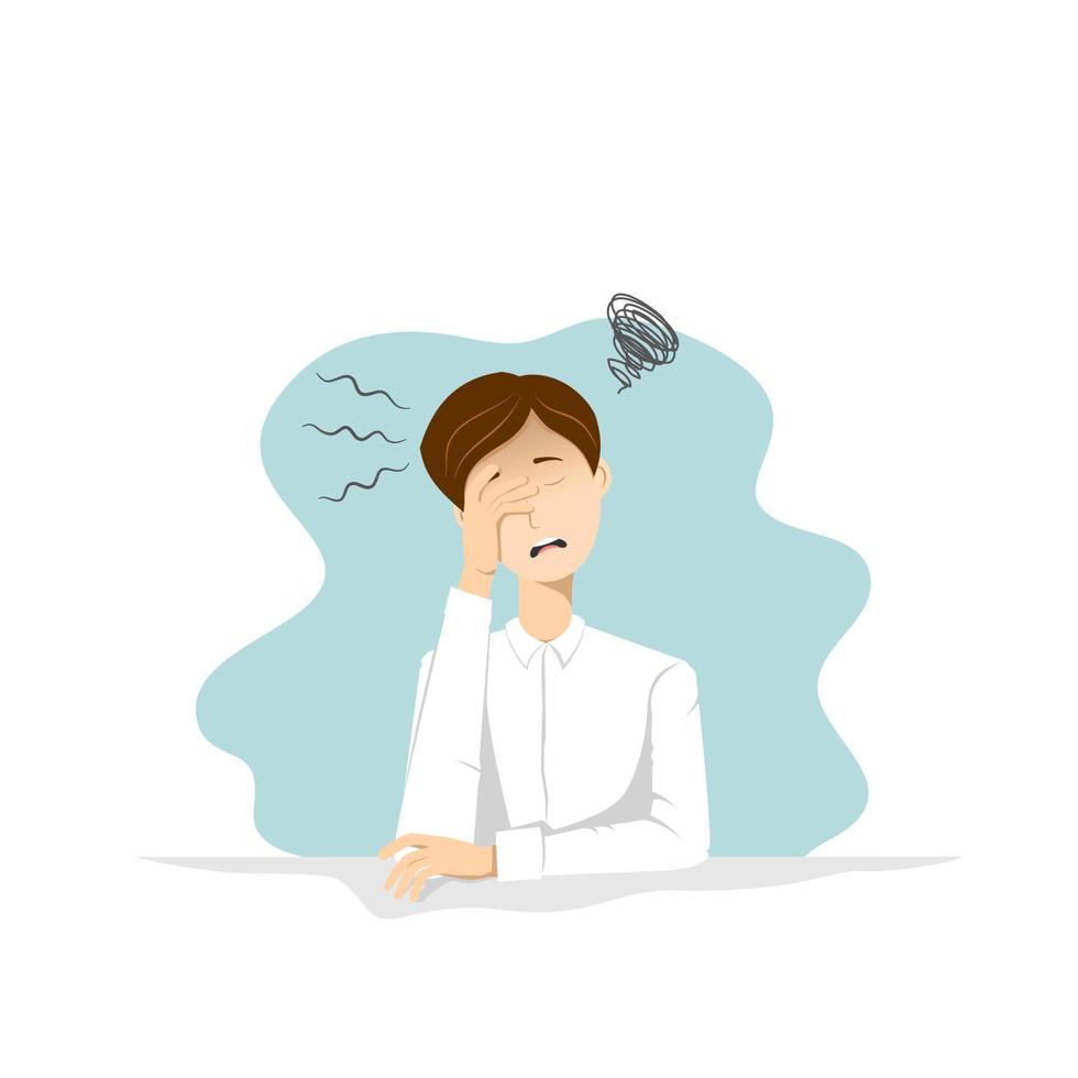 Stressed man covering his face with hand vector