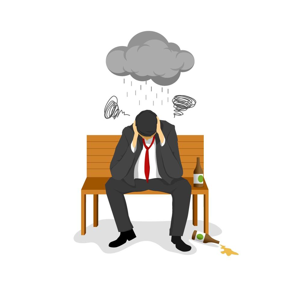 Business man stress, overworked busy deadline problem, drunk man, family problem vector